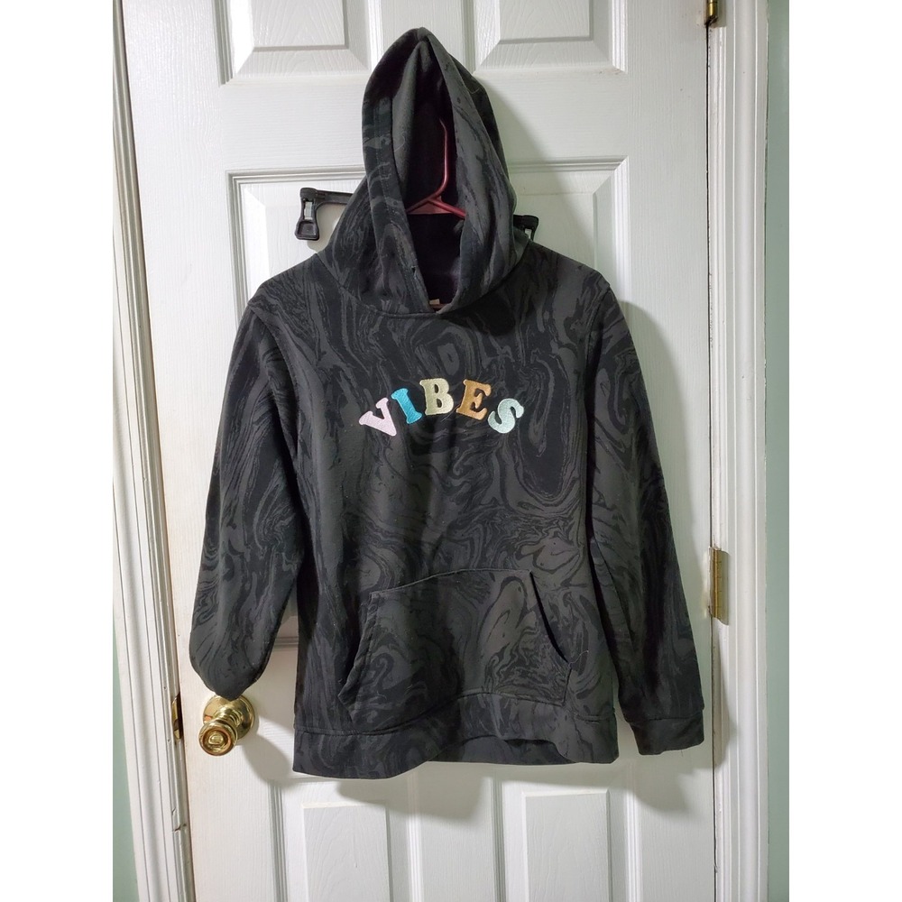Brooklyn Cloth Hoodie Womens Medium Vibes Graphic Black Marble Streetwear Y2K